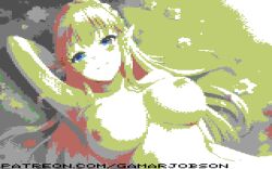 8_bit 8bit ai_generated big_breasts blonde_hair breasts breath_of_the_wild commodore_64 elf_ears elf_female elf_girl gamarjobson grass_field lying lying_on_back naked naked_female nipples pixel_(artwork) pixel_art princess_zelda the_legend_of_zelda zelda_(breath_of_the_wild)