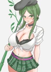 bra cleavage green_eyes green_hair gyaru kuraki large_ass large_breasts midriff miniskirt navel teireida_mai thick_thighs touhou wide_hips