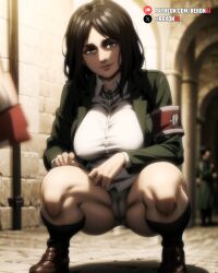 1girls 2d ai_generated arm_band ass attack_on_titan big_ass big_breasts big_butt big_nipples black_hair boots brown_eyes bubble_ass bubble_butt crouch crouched crouching crouching_female dat_ass day daytime female female female_focus female_only female_protagonist from_below from_front_position huge_ass huge_belly huge_breasts huge_butt huge_nipples jacket large_ass large_breasts light-skinned light-skinned_female light_skin long_hair medium_breasts on_floor open_legs outdoors outside pale-skinned_female pale_skin people_in_background people_watching pieck_finger pussy rekonai shingeki_no_kyojin shirt smile smiley_face smiling smiling_at_viewer squatting sun tagme thick thick_ass thick_hips thick_legs thick_thighs uncensored underwear vagina wide_hips wide_spread_legs wide_thighs