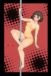 1girls areolae atlus big_breasts bottomwear breasts brown_eyes brown_hair color colored feet female female_only hair legoman lips mature mature_female mature_woman mikleodeus nipples panties persona persona_5 pole pole_dancing red_panties sadayo_kawakami short_hair solo solo_female stripper stripper_pole thighs topless