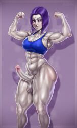 1futa angry angry_face armpits balls big_ass big_balls big_breasts big_hips big_penis big_thighs bottomless breasts clothed clothing dc dc_comics dickgirl erection flexing flexing_bicep flexing_both_biceps futa_only futanari humanoid humanoid_penis jojobanks looking_at_viewer muscle_girl muscles muscular muscular_futanari pale_skin partially_clothed penis purple_eyes purple_hair raven_(dc) short_hair skindentation solo solo_female standing sweat sweating teen_titans