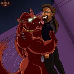 2023 anthro anthro_on_human anthrofied bearhug david_xanatos disney disney_channel female female_anthro female_focus fox_xanatos gargoyles hug hugging human male male/female male_human male_human/female_anthro muscular muscular_anthro muscular_arms muscular_female muscular_legs muscular_thighs rampageguy tagme werewolf werewolf_girl