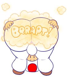 ass ass_focus ass_grab balls big_ass big_butt big_fart brap crouching drawful-s fart fart_cloud fart_fetish farting farting_at_viewer fat_ass fully_clothed huge_ass looking_at_viewer male mario_(series) onomatopoeia pants penis solo solo_male toad_(mario) white_clothing yoshizilla