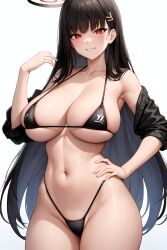 1girls ai_generated bikini black_hair blue_archive breasts dark_hair female halo hand_on_hip high_school_student large_breasts light-skinned_female light_skin long_hair millennium_science_school_student navel red_eyes rio_(blue_archive) rio_tsukatsuki_(blue_archive) seminar_(blue_archive) seminar_president simple_background stable_diffusion student student_council_president teen teen_girl teenage_girl teenager thick_thighs tsukatsuki_rio