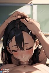 1girls :>= ai_generated arleryn big_penis black_hair brown_eyes crying cute deepthroat female hayase_nagatoro head_grab long_hair naoto_hachioji_(senpai) nude oral orange_eyes petite please_don't_bully_me,_nagatoro pov school_uniform schoolgirl skinny stable_diffusion tan tan_skin tanned tears teenager tight_throat young