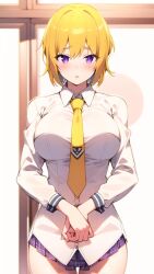 ai_generated bare_legs blonde_hair bronte_shirley_shindo embarrassed hentai high_resolution highres huge_breasts imminent_sex miniskirt nai_diffusion necktie oppai_gakuen_marchingband-bu!_?hatsujyohamedori_katsudounisshi? purple_hair school_uniform schoolgirl short_hair skyrimgamer17 stable_diffusion