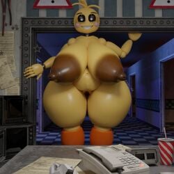 3d adri164 animatronic areola avian belly big_areola big_belly big_breasts big_nipples bird breasts brown_areola chicken female five_nights_at_freddy's five_nights_at_freddy's_2 galliform gallus_(genus) genitals gilf_toy_chica hi_res long_labia looking_at_viewer lovetaste_chica machine navel nipples phasianid pussy robot scottgames smile solo thick_thighs toy_chica_(fnaf) toy_chica_(love_taste) wide_hips yellow_body