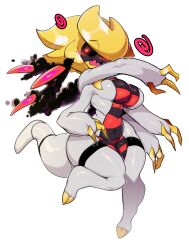 4_arms altered_forme_giratina anthro black_sclera blush breasts clawed_fingers claws dragon female gen_4_pokemon giratina multi_arm multi_limb multicolored_body navel origin_forme_giratina pokémon_(species) pokemon red_eyes scalie slugbox spiral striped_body tail wings