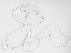 anthro areola big_breasts breasts candle_fox canid canine cheek_tuft disney disney_channel disney_xd eyelashes facial_tuft fangs female fox fur head_tuft huge_breasts kiff_(series) mammal monochrome nipples open_mouth sbshouseofpancakes sketch solo tail tail_tuft teeth traditional_media_(artwork) tuft