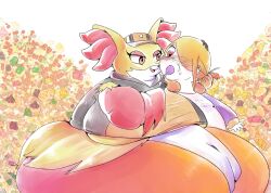 alternate_costume alternate_size anthro delphox duo feeding female food food_fetish food_play fur generation_6_pokemon hi_res holowear_(pokemon) human interspecies larger_anthro larger_female male male/female mammal nintendo obese obese_anthro obese_female overweight overweight_anthro overweight_female pokemon pokemon_(species) pokemon_unite pokephilia red_body red_fur size_difference tapirclip volo_(pokemon) yellow_body yellow_fur