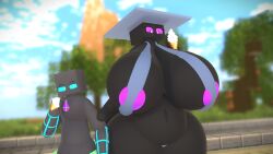 3d 3d_(artwork) enderlady_(hbtheender) enderwoman hb_(hb_the_ender) hbtheender ice_cream male mine-imator minecraft mother_and_son summer sun_hat visible_nipples