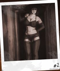 1girls alcina_dimitrescu bra capcom dockleaf female female_only garter_belt garter_straps lingerie pale_skin panties photo polaroid resident_evil resident_evil_8:_village solo solo_female tagme thighhighs