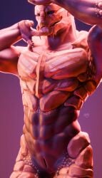 3d_(artwork) abs alien animal_genitalia bedroom_eyes blue_eyes bodypaint digital_media_(artwork) face_paint genital_slit genitals hi_res humanoid kagekave looking_at_viewer male mass_effect muscular muscular_male narrowed_eyes nude seductive slit solo standing teeth turian