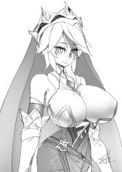 1girls 2d batt_(artist) big_breasts breasts breasts_bigger_than_head emotionless expressionless female female_focus female_only genshin_impact looking_at_viewer mihoyo nipple_bulge nun rosaria_(genshin_impact) sisters sketch