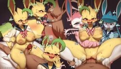 anthro burgerkiss eevee eeveelution female furry furry_female furry_male glaceon harem heart-shaped_pupils leafeon male pokemon pokemon_(species) sylveon