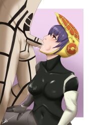 1boy 1girls android android_girl balls black_hair breasts cheek_bulge commission cum cum_in_mouth cum_on_breasts deliciousbra demi-fiend demon fellatio female hitoshura male megami_tensei metis_(persona) oral penis persona persona_3 red_eyes saliva shin_megami_tensei shin_megami_tensei_iii:_nocturne straight tattoo