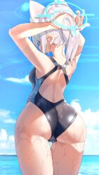 abydos_high_school_student blue_archive cameltoe faceless_female foreclosure_task_force_(blue_archive) huge_ass rear_view shiroko_(blue_archive) shiroko_(swimsuit)_(blue_archive) tying_hair wet wet_skin wolf_ears