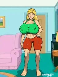 1girls 2023 artist_name barefoot big_breasts big_lips blonde_hair clothed crop_top feet female female_only giant_breasts huge_breasts king_of_the_hill luanne_platter massive_breasts nipple_bulge pokies short_shorts solo thick_lips thick_thighs wide_hips xxxbattery