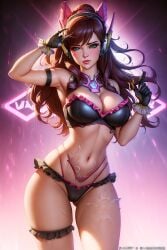 1girls 2023 ai_generated ai_hands blizzard_entertainment brown_hair clothed_female d.va garter_belt green_eyes hana_song hylian_r34 korean long_hair overwatch tagme unstable_diffusion