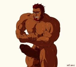 1boy abs arm_scar armpit_hair artist_name auburn_hair balls ballsack bara beard beefy big_balls big_muscles big_pecs big_penis boner chest_scar daddy dangling_testicles dark-skinned_male dark_skin dilf erection facial_hair fate/grand_order fate_(series) flexing foreskin foreskin_folds huge_cock human intact iskandar_(fate) leg_scar long_foreskin loose_foreskin low_hanging_balls male male_nipples male_only male_pubic_hair manly mature_male muscles muscular_human muscular_male navel ne0_navi nude nude_male pecs penis pubes pubic_hair pubic_hair_in_foreskin rider scar scrotum smooth_skinned_male solo testicles uncut unretracted_foreskin veiny_arms veiny_penis