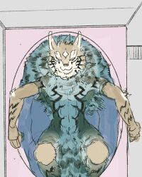 abs anthro balls bath bathtub brown_body brown_fur canid canine canis closed_eyes dark_sclera flaccid fur genitals hi_res jackal lifewonders male mammal pecs penis seth_(tokyo_afterschool_summoners) smile solo tokyo_afterschool_summoners wet wet_body wet_fur white_body white_fur yunu38