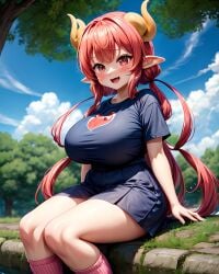 ai_generated awokose big_breasts clothed dragon_girl huge_breasts ilulu ilulu_(dragon_maid) ilulu_(maidragon) midget miss_kobayashi's_dragon_maid pink_hair short_stack shortstack stable_diffusion