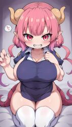 ai_generated awokose big_breasts clothed dragon_girl huge_breasts ilulu ilulu_(dragon_maid) ilulu_(maidragon) midget miss_kobayashi's_dragon_maid pink_hair short_stack shortstack stable_diffusion