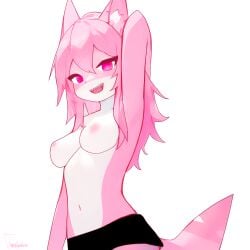 areolae digital_drawing_(artwork) female hi_res kaiju_paradise kawaii_shork_(kaiju_paradise) medium_breasts pink_body pink_eyes pink_hair pink_nipples pink_skin roblox roblox_game shark shark_girl shark_tail shark_teeth sharp_teeth shorks_(kaiju_paradise) thatpastelfoxxo topless