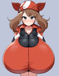 1girls alternate_breast_size bandana blue_eyes breasts brown_hair clothed detritus duvet208 female huge_breasts hyper_breasts light-skinned_female light_skin long_hair massive_breasts may_(pokemon) nintendo png pokemon pokemon_rse smile