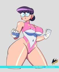 1girls breasts gloves grey_background jet_doodling leotard mama_(punch_punch_forever!) milf nipple_bulge punch_punch_forever! simple_background solo speedosausage wrestling_outfit