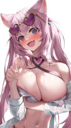 collar hakui_koyori hololive hololive_japan holox huge_breasts laughing pointing_at_viewer swirly_eyes virtual_youtuber vtuber