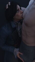 2boys 3d big_penis black_hair blue_eyes bulge_through_clothing clothed clothed_male cute_male emberstock eye_contact femboy freckles fully_clothed gay grabbing_penis hair_strand hand_on_head licking_male_nipple licking_nipples lies_of_p looking_at_partner looking_up male male/male male_focus male_nipple_licking male_nipple_sucking male_only medium_hair muscular muscular_male nipple_licking nipple_play partially_clothed penis_under_clothes pinocchio_(lies_of_p) slim submissive submissive_male sucking_male_nipple topless twink yaoi