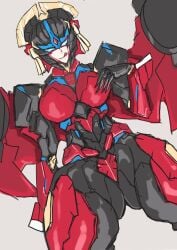 1girls ass_visible_through_thighs autobot big_breasts crotch_plate female female_autobots female_only licking_own_lips looking_at_viewer low-angle_view robot robot_girl skimpy_armor solo thick_thighs thunder_thighs touching_own_breast transformers transformers_idw waaka_horror white_background windblade