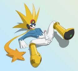 1boy erect_penis erection femboy fingering fingering_self hetorestar legs_apart male_focus male_only mega_man mega_man_battle_network penis solo_male starman.exe testicles