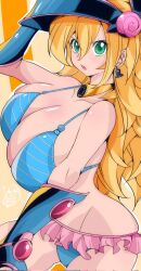 absurd_res big_breasts bikini black_magician_girl blonde_hair dark_magician_girl gold_jewelry green_eyes long_hair miniskirt omochi_db voluptuous voluptuous_female yu-gi-oh!