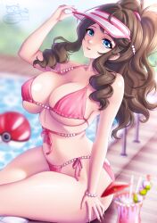 1girls aged_up bikini breasts brown_hair female hilda_(pokemon) hips huge_breasts long_hair nintendo pokemon pokemon_bw sevie thick_thighs thighs wide_hips