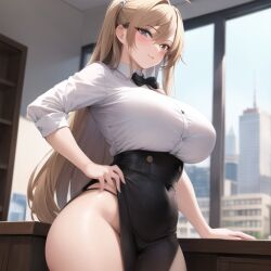 1girls ai_generated big_breasts blonde_female blonde_hair blushing buisness_suit buisness_woman busty city city_background cityscape exposed_legs female fully_clothed looking_at_viewer nemus_waifu_generator office_lady pooplool silver_eyes solo tagme