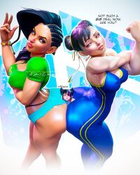 3d 3d_(artwork) 3girls abs alternate_version_available asian ass asymmetrical_hair between_ass big_ass bikini black_hair booty_shorts braid braided_hair brazilian brazilian_female breasts brown_eyes brown_hair capcom chun-li cleavage cornrows crushing dark-skinned_female dark_skin dominant_female female female_focus femdom femsub hair_drills juri_han korean large_breasts latina laughing laura_matsuda light-skinned_female light_skin mikadawn panty_straps realistic redbone short_shorts shorts size_difference size_play smile street_fighter street_fighter_6 street_fighter_v submissive_female tan-skinned_female tan_skin tank_top tanline thong thong_above_shorts thong_straps toned_female trapped trapped_between_ass trapped_in_butt