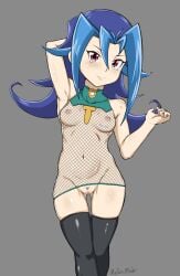 1girls blue_hair breasts female fishnets kamishiro_rio legwear looking_at_viewer nipples nude pose red_eyes rio_kamishiro robo_(artist) smile solo teenager uncensored yu-gi-oh! yu-gi-oh!_zexal