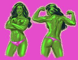 1girls abs areola areolae ass big_breasts breasts female female_only fit fit_female frelncer green_hair green_skin hulk_(series) marvel marvel_comics muscles muscular muscular_female nipples nude nude_female panties she-hulk smiling solo topless