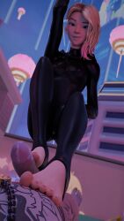 1boy 1girls 3d black_bodysuit bodysuit female foot_fetish footjob gwen_stacy gwenom male marvel marvel_comics penis spider-gwen spider-man:_across_the_spider-verse spider-man:_into_the_spider-verse spider-man_(series) tagme venom venom_(marvel) yazz_3d