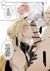 2boys bandage big_penis blonde_hair blowjob blush blushing_male censored dirty_talk fondling_balls half-dressed half_naked honkai:_star_rail jing_yuan kissing_penis long_hair luocha_(honkai:_star_rail) men white_hair yaoi