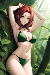 1girls ai_generated armpits arms_behind_head big_breasts bikini bitch_(shield_hero) busty cleavage green_bikini hi_res large_breasts legs looking_at_viewer malty_s_melromarc navel pose posing red_hair sensual sexy_armpits smile solo swimsuit tate_no_yuusha_no_nariagari thighs