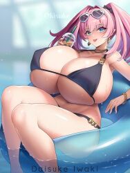 :p alternate_breast_size azur_lane big_breasts bikini bikini_top blue_eyes breasts breasts_bigger_than_head breasts_bigger_than_torso bremerton_(azur_lane) bubble_tea busty cleavage gigantic_breasts heart-shaped_eyewear heart_shaped_sunglasses highleg_bikini huge_breasts hyper_breasts kisuke_i light-skinned_female light_skin massive_breasts pink_hair pointy_ears pool sunglasses_on_head swimming_pool thick_thighs thin_waist tongue_out twintails voluptuous voluptuous_female wide_hips