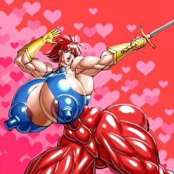 big_breasts big_nipples breasts cutie_honey cutie_honey_(character) erect_nipples honey_kisaragi huge_breasts huge_nipples large_breasts massive_breasts muscular muscular_arms muscular_body muscular_female muscular_legs muscular_thighs negoto_(nego6) nipple_bulge nipples red_hair sword