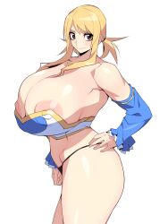 1girls black_panties blonde_hair breasts brown_eyes fairy_tail female female_focus female_only female_solo huge_breasts long_hair lucy_heartfilia nipples panties pobotto simple_background smile solo solo_female solo_focus string_panties white_background