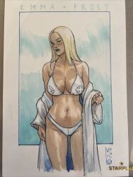 big_breasts bikini bikini_bottom bikini_top blonde_hair breasts curvy curvy_female emma_frost female hourglass_figure large_breasts marvel marvel_comics navel thin_waist victor_ibanez white_queen wide_hips x-men