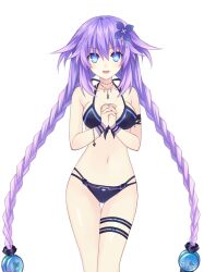 1girls artist_request bikini blue_eyes braided_hair female_only necklace neptune_(neptunia) neptunia_(series) power_symbol-shaped_pupils purple_hair purple_heart_(neptunia) simple_background solo solo_female twintails