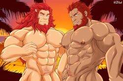 2boys abs bara beach beard big_muscles big_pecs caineghis_(fire_emblem) cat_ears crossover daddy dark-skinned_male dark_skin dilf fate/grand_order fate/zero fate_(series) feline feline_humanoid fire_emblem fire_emblem:_radiant_dawn flaccid gay hair human human_on_humanoid humanoid interracial interspecies iskandar_(fate) laguz_(race) light-skinned_male light_skin lion lion_humanoid long_hair male male/male male_only muscular muscular_human muscular_humanoid muscular_male navel nipples nude pantherine pantherine_humanoid pecs penis pubes red_hair signature sunset yaoi zhat