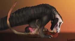 absurd_res austroraptor big_dom_small_sub bodily_fluids cum cum_in_ass cum_inside dinosaur dominant dromaeosaurid duo ejaculation feral french_kissing genital_fluids head_in_mouth hi_res kissing male male/male oral reptile scalie size_difference size_play slit svevato theropod tongue tongue_in_mouth tyrannosaurid tyrannosaurus tyrannosaurus_rex vohten